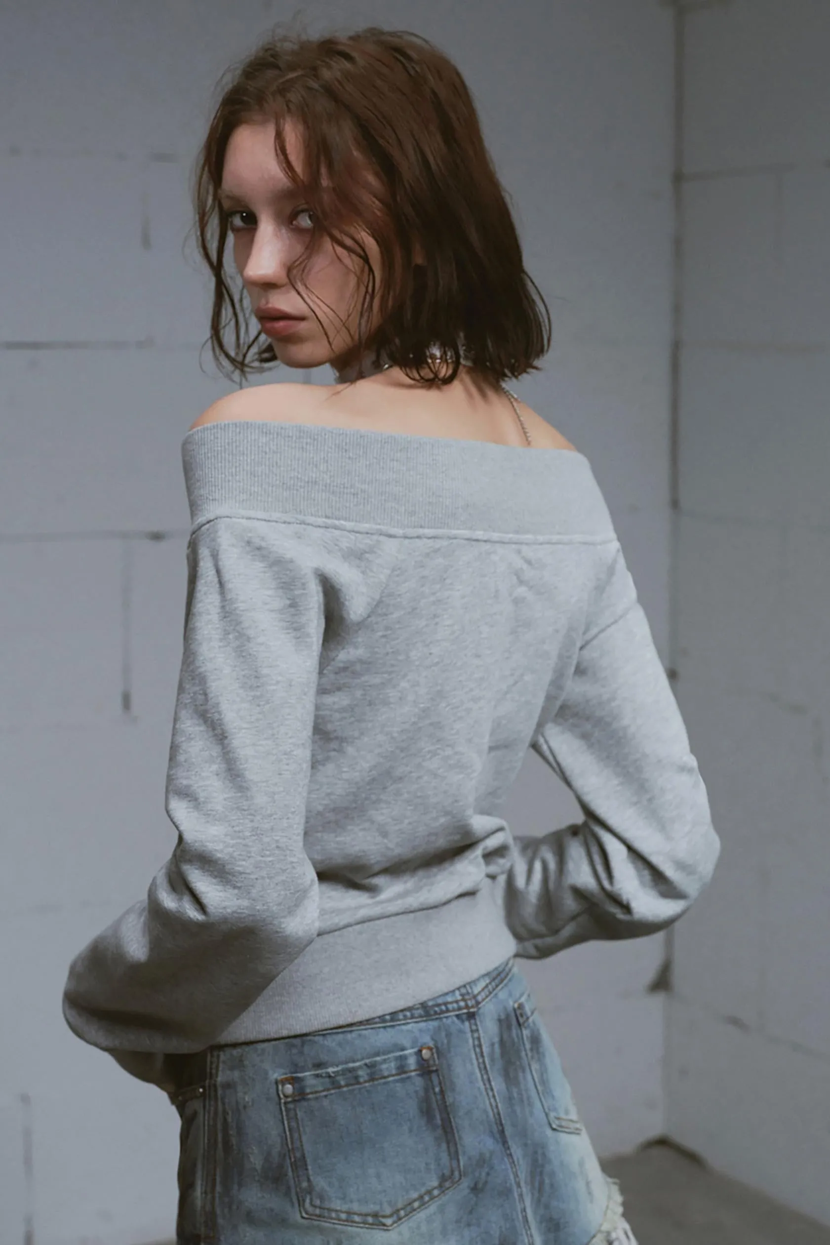 Peplum One-Shoulder Sweatshirt