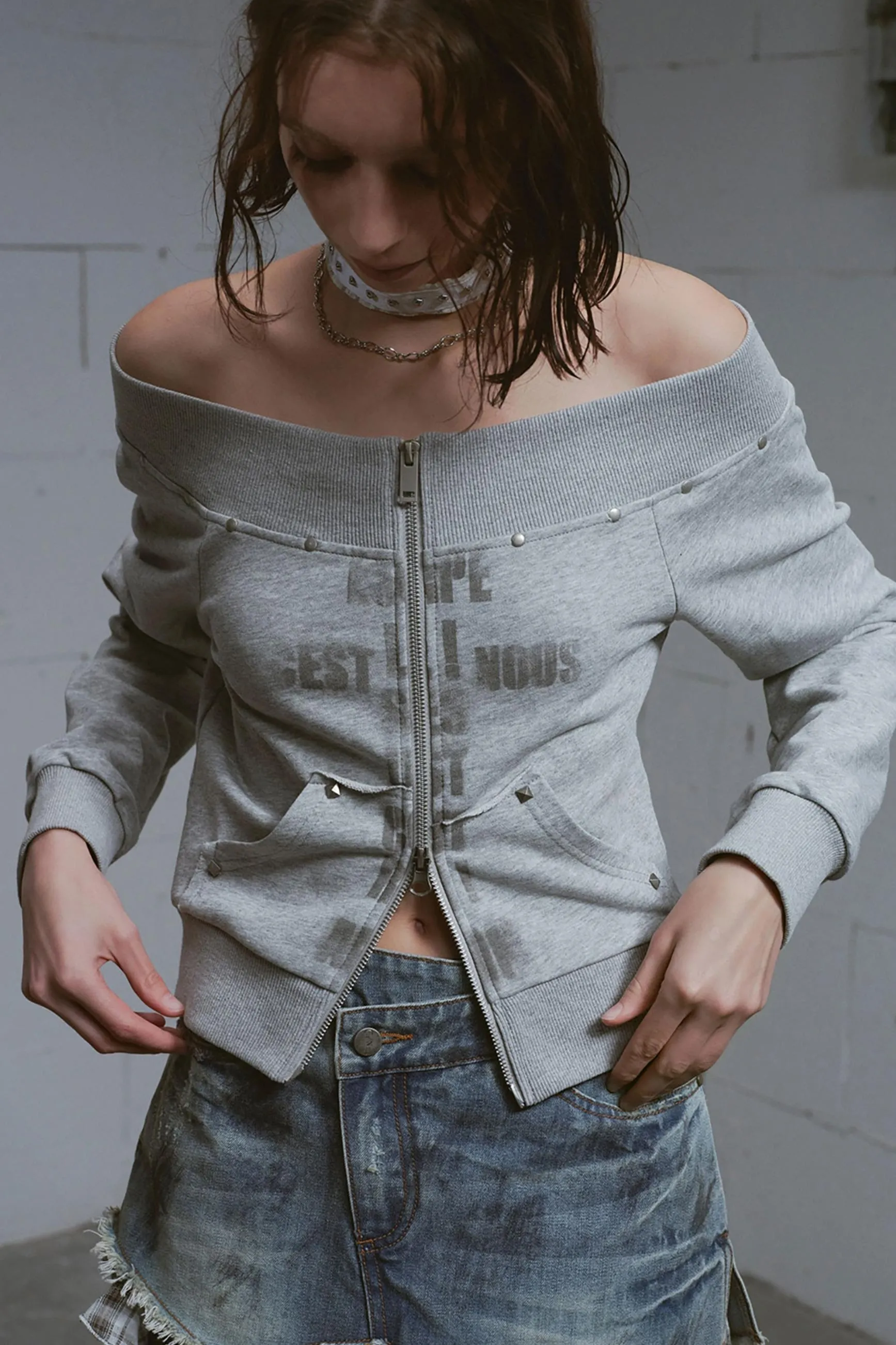 Peplum One-Shoulder Sweatshirt