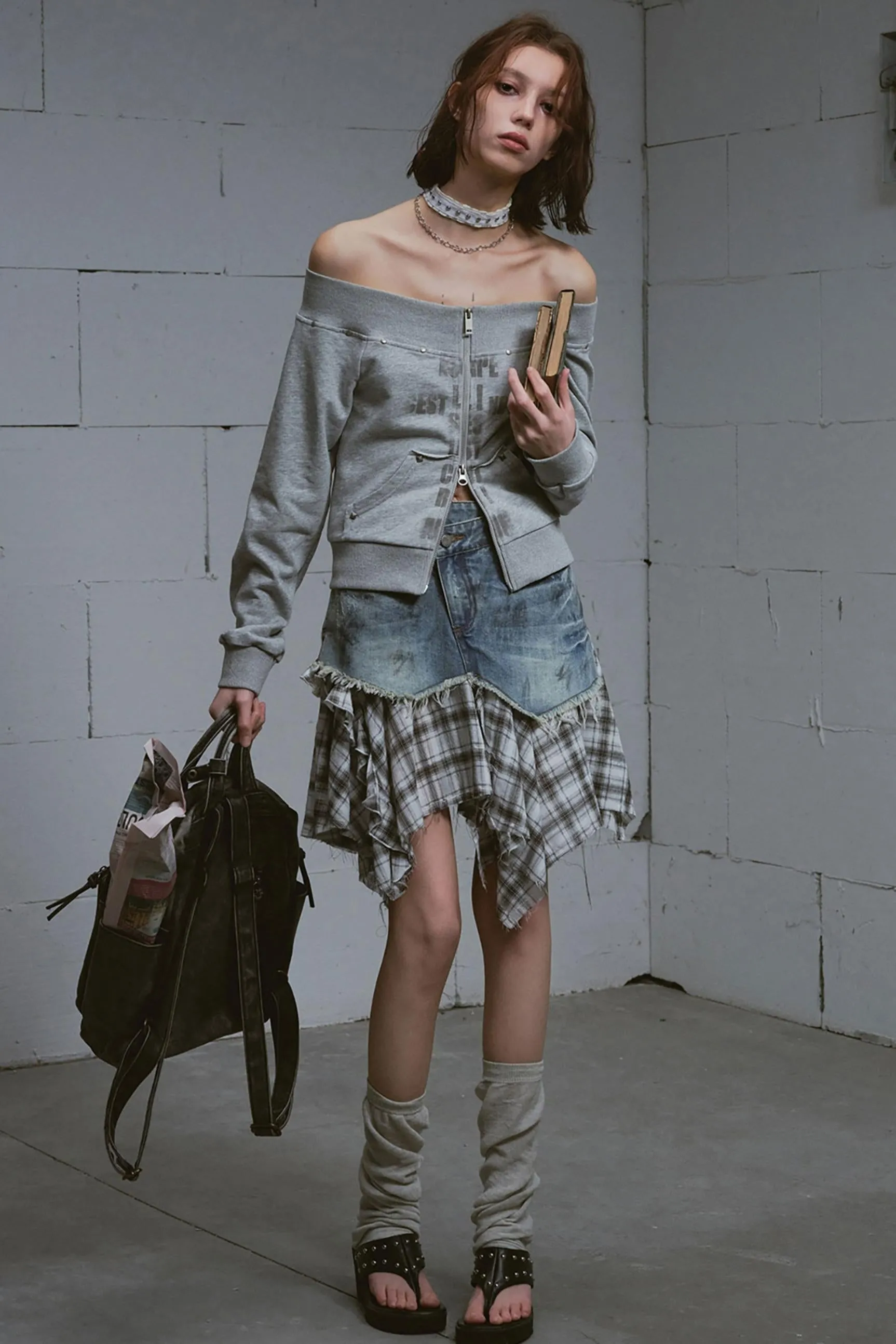 Peplum One-Shoulder Sweatshirt