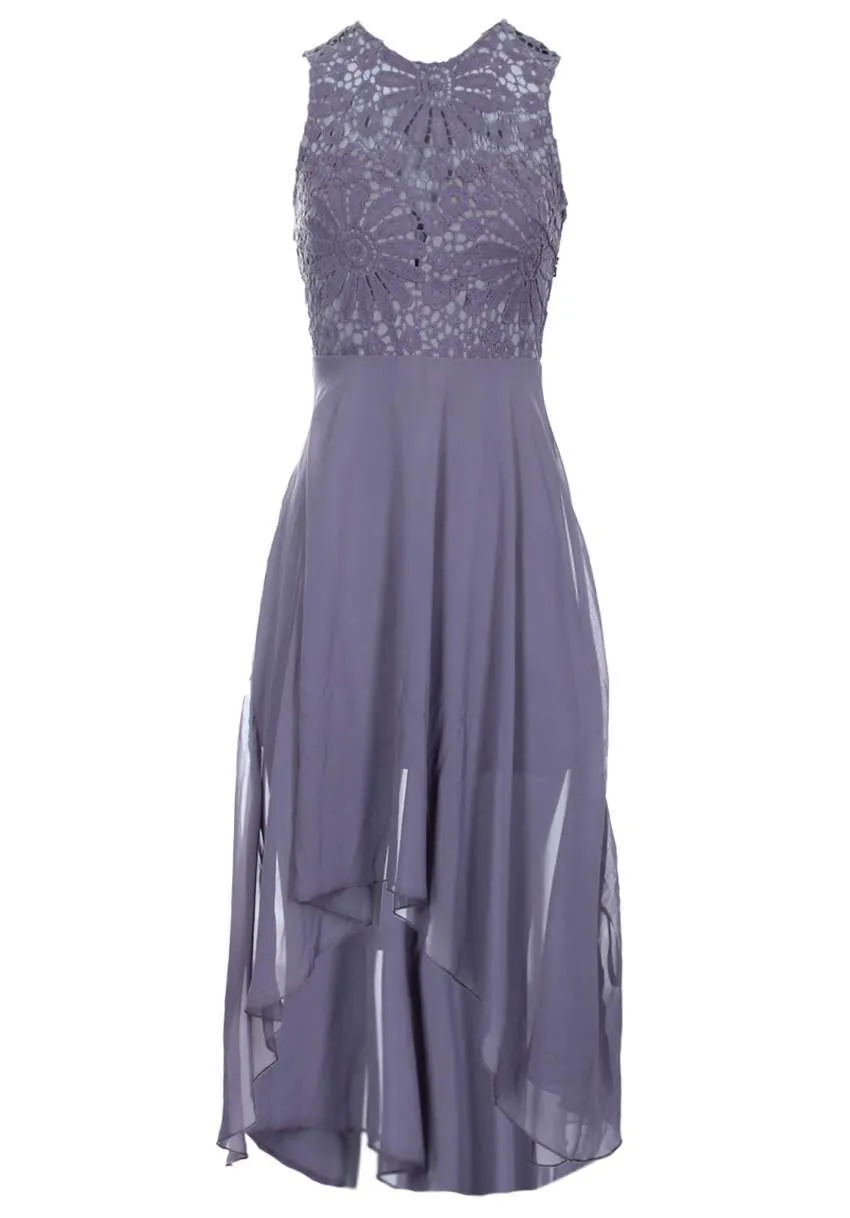 Pewter Crochet Detailed Waterfall Dress
