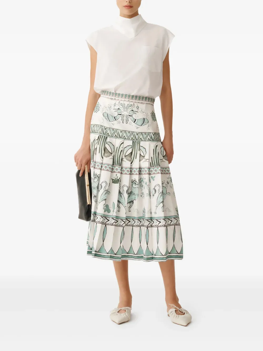PICTA PRINT TWILL PLEATED SKIRT