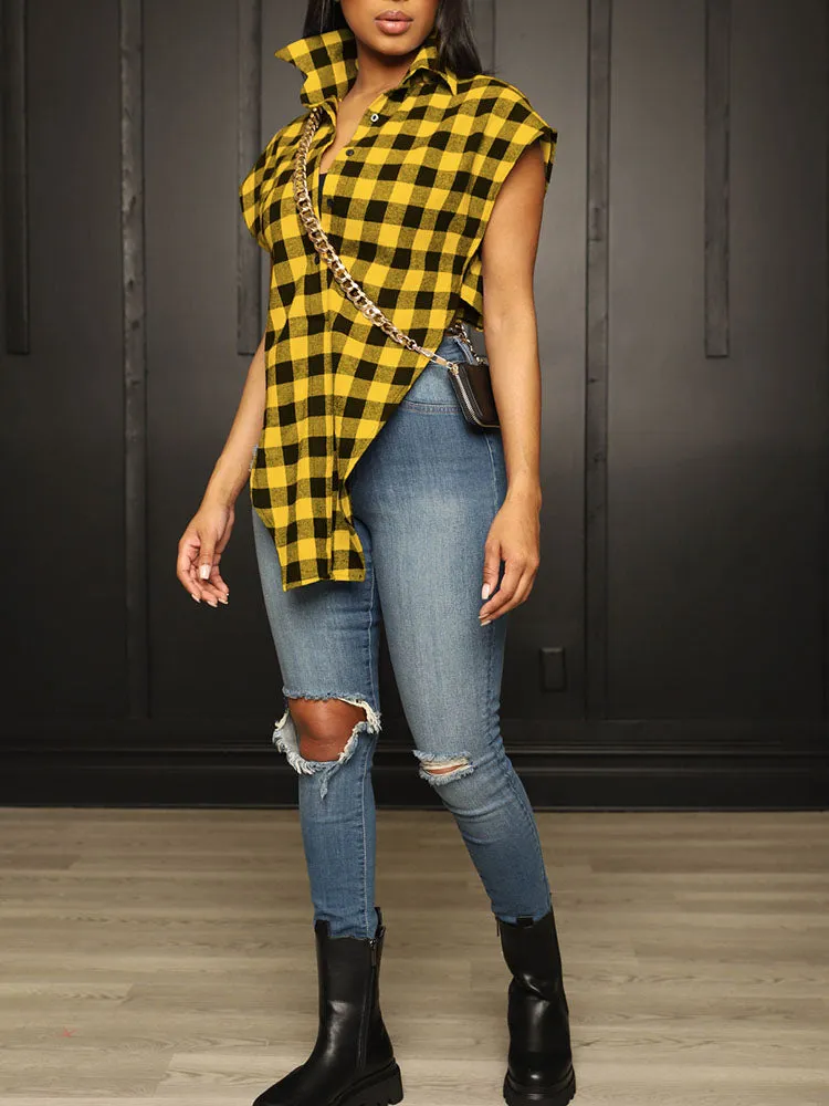Plaid Asymmetrical Tops