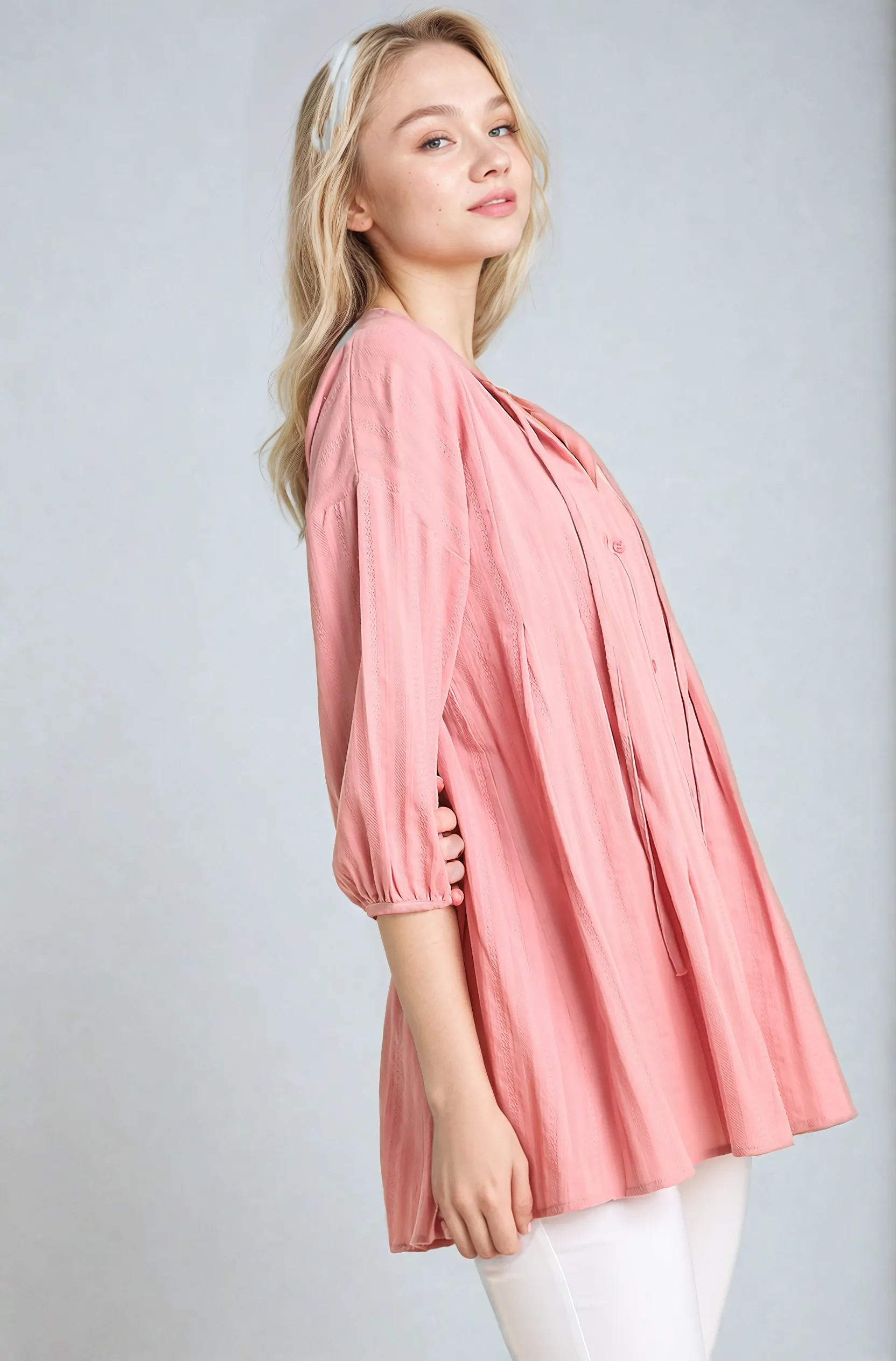 PLEAT PARADE TUNIC TOP IN BLUSH