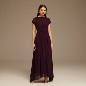 Pleated High-Low Dress with Draped Bodice