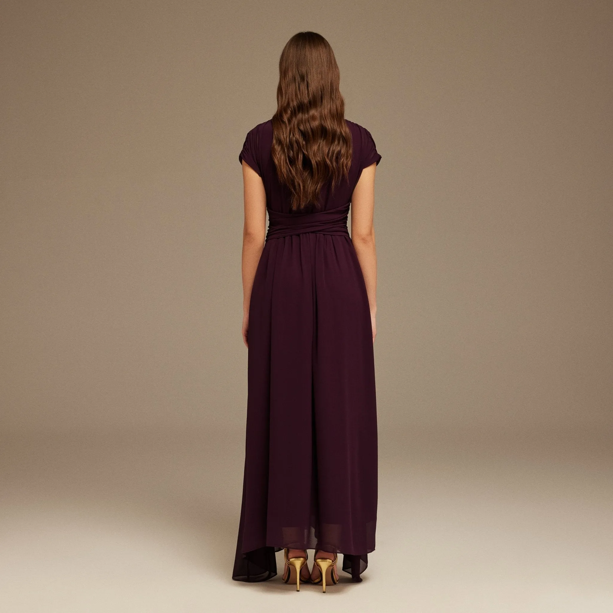 Pleated High-Low Dress with Draped Bodice