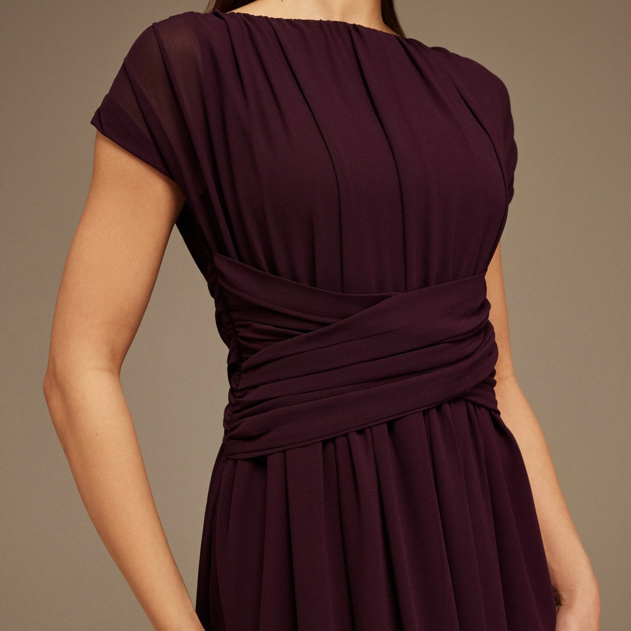 Pleated High-Low Dress with Draped Bodice