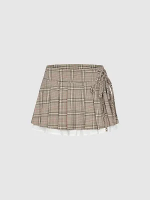 Pleated Lace Up Front Mini Skirts