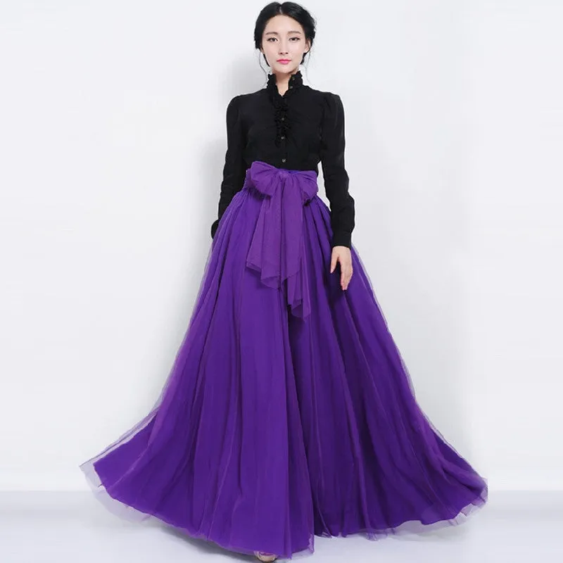 Pleated mesh swing maxi skirts women bandage designer Red high waist tutu long tulle skirt