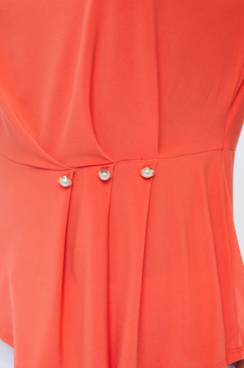 PLEATED PEPLUM FASHION TEE TOP