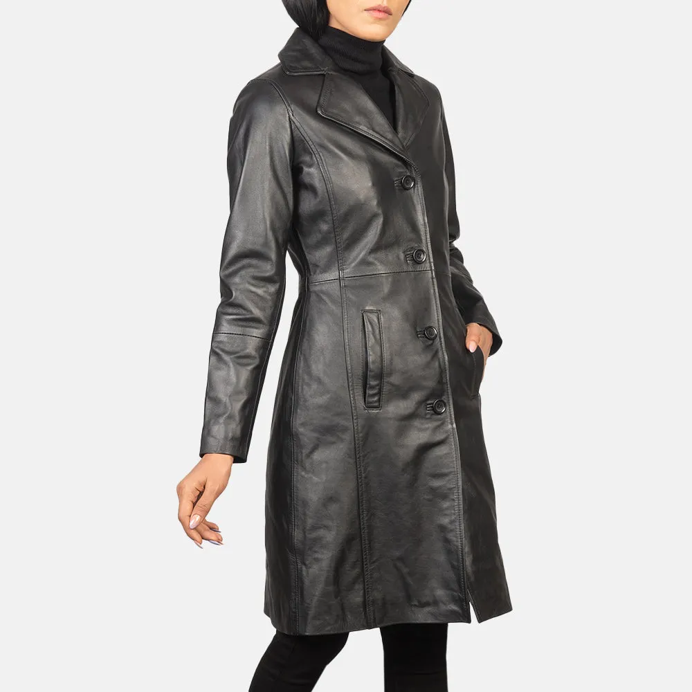 Plucky Single Breasted Leather Coat