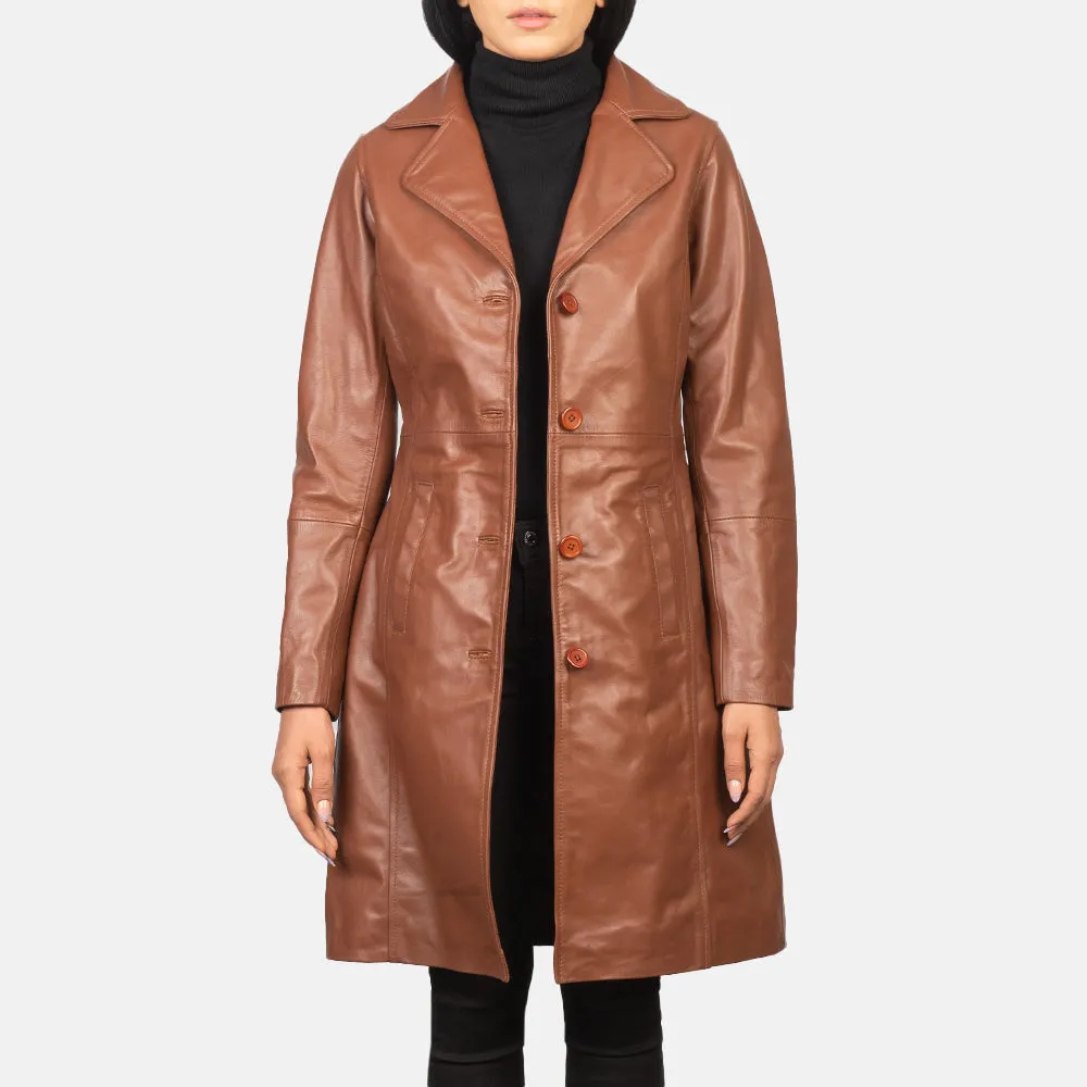 Plucky Single Breasted Leather Coat
