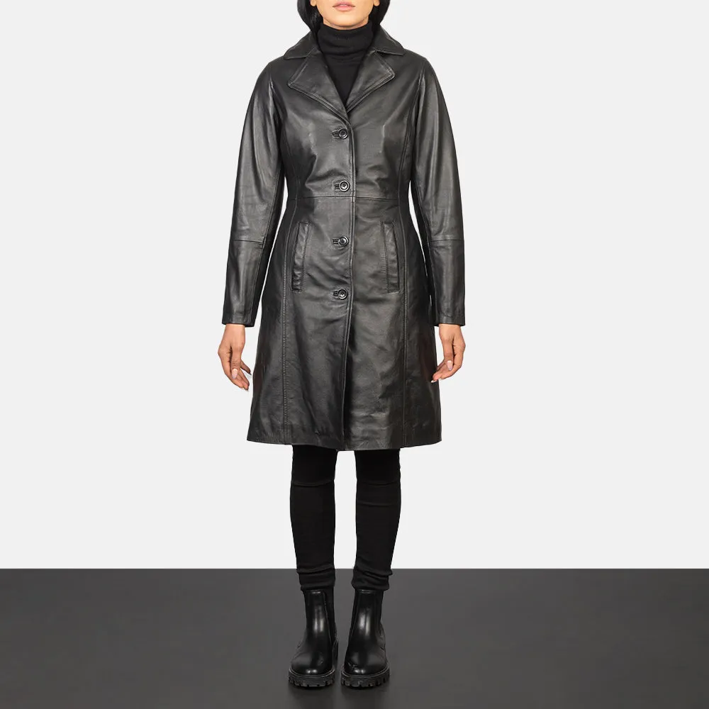 Plucky Single Breasted Leather Coat