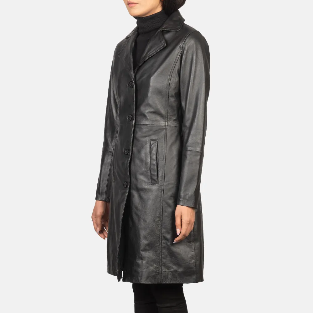 Plucky Single Breasted Leather Coat