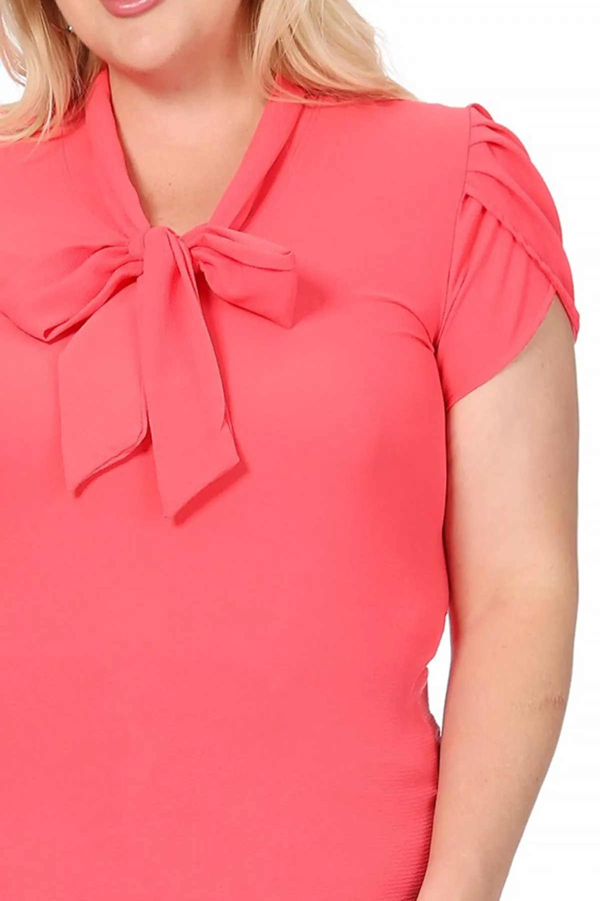 Plus Size Casual Solid Petal Sleeve Bow Tie Neck B2040 $11Each