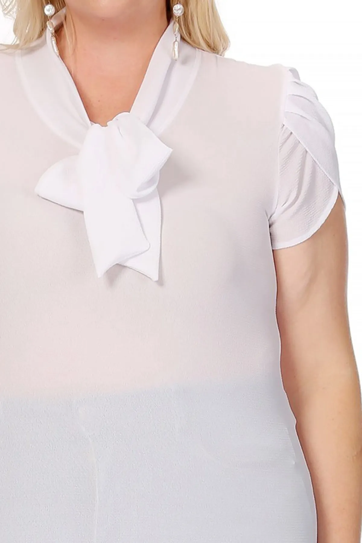 Plus Size Casual Solid Petal Sleeve Bow Tie Neck B2040 $11Each