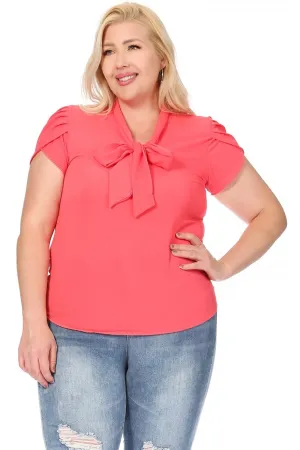 Plus Size Casual Solid Petal Sleeve Bow Tie Neck B2040 $11Each