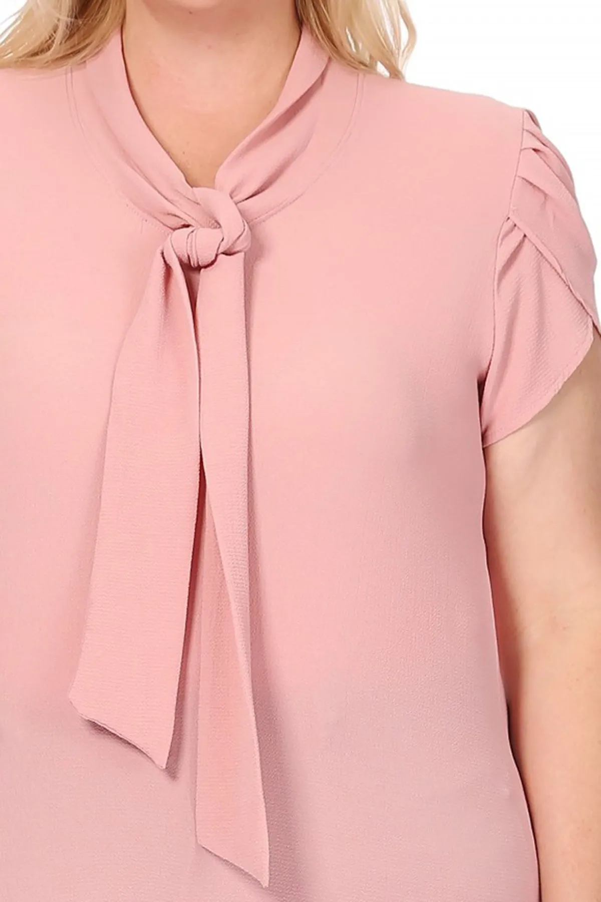 Plus Size Casual Solid Petal Sleeve Bow Tie Neck B2040 $11Each
