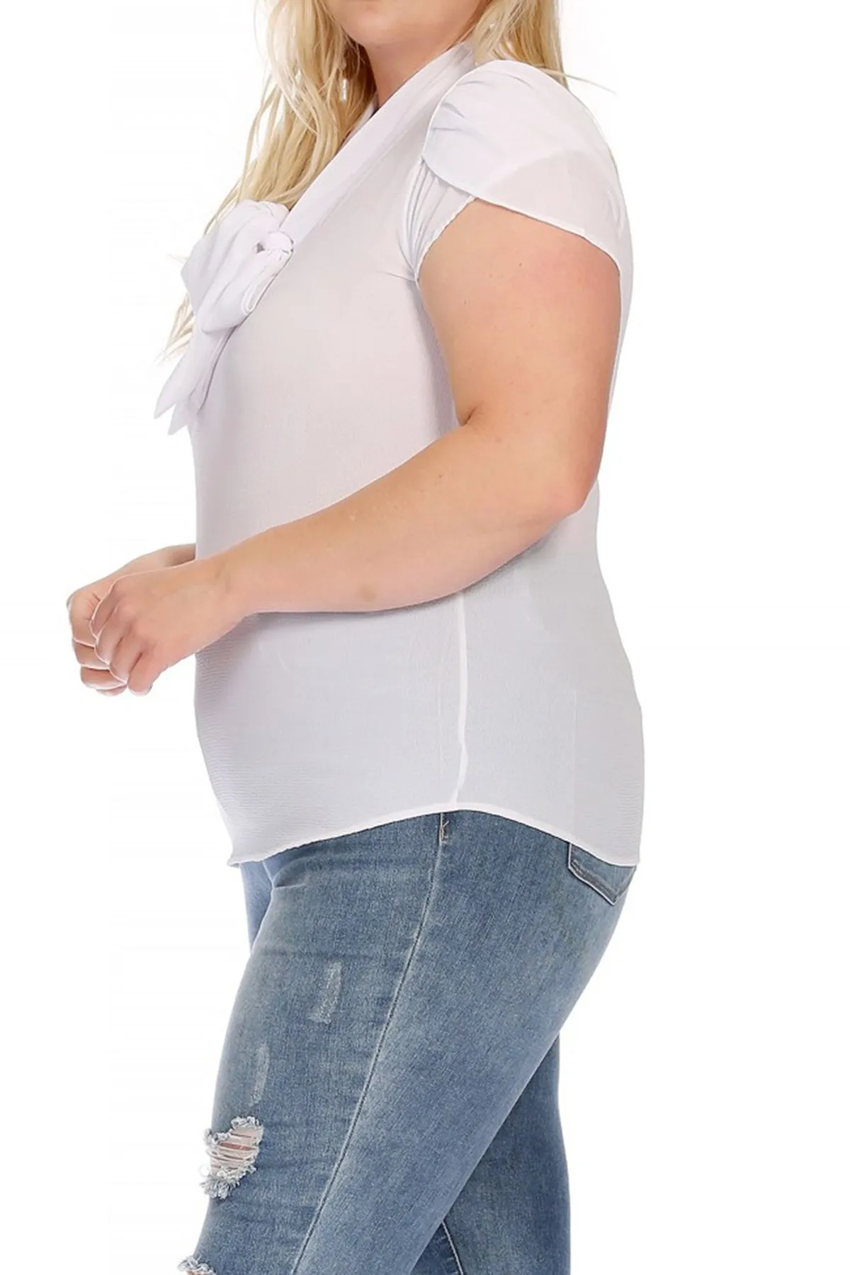 Plus Size Casual Solid Petal Sleeve Bow Tie Neck B2040 $11Each
