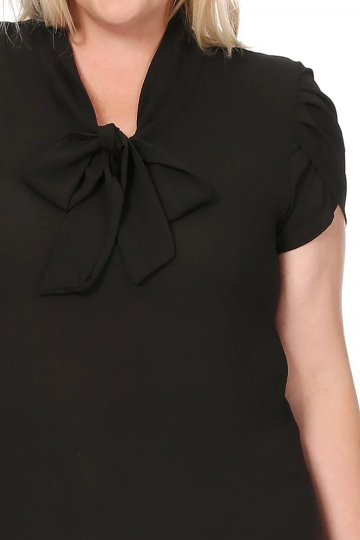 Plus Size Casual Solid Petal Sleeve Bow Tie Neck B2040 $11Each