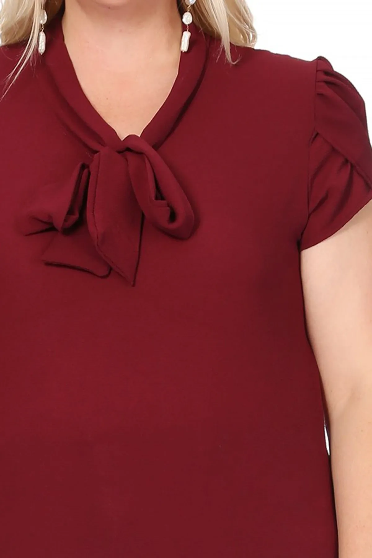 Plus Size Casual Solid Petal Sleeve Bow Tie Neck B2040 $11Each