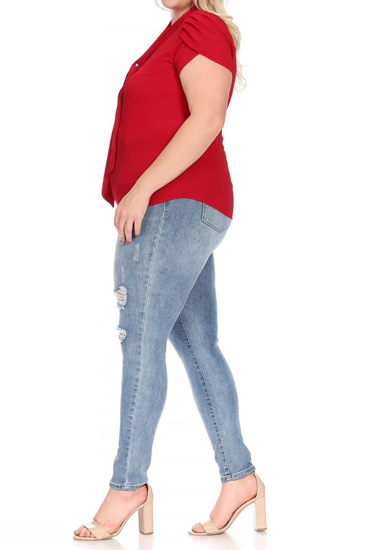 Plus Size Casual Solid Petal Sleeve Bow Tie Neck B2040 $11Each