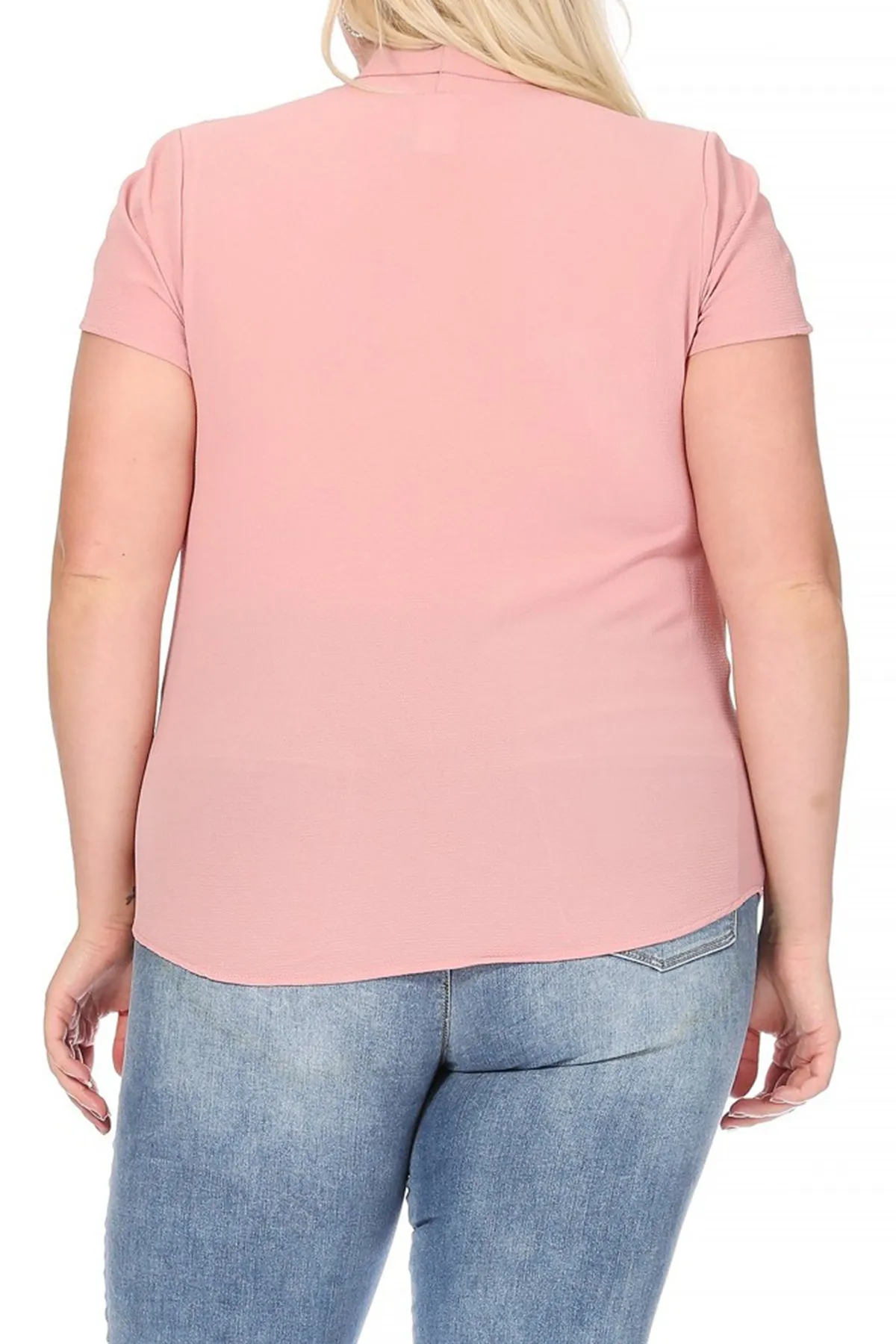 Plus Size Casual Solid Petal Sleeve Bow Tie Neck B2040 $11Each
