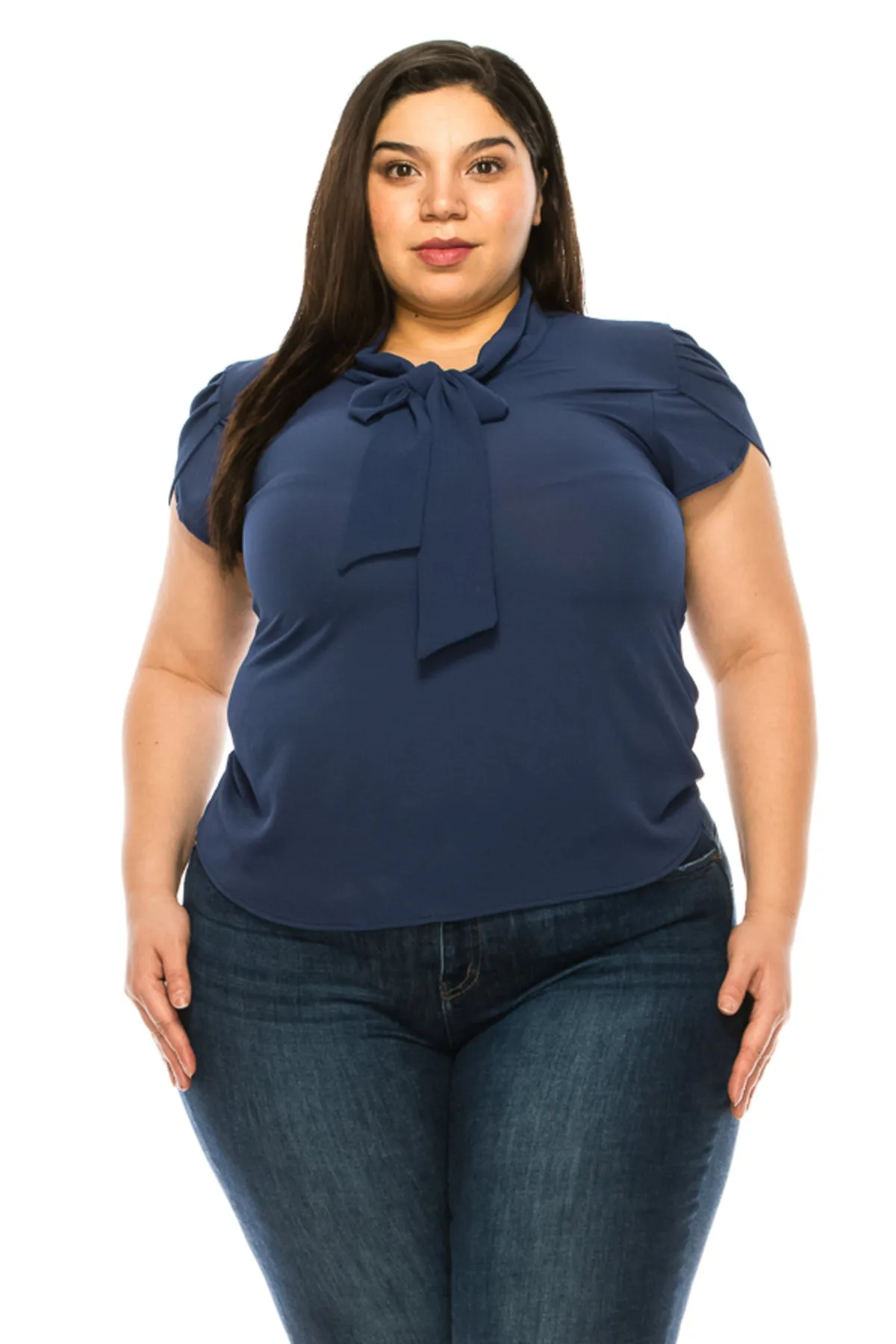 Plus Size Casual Solid Petal Sleeve Bow Tie Neck B2040 $11Each