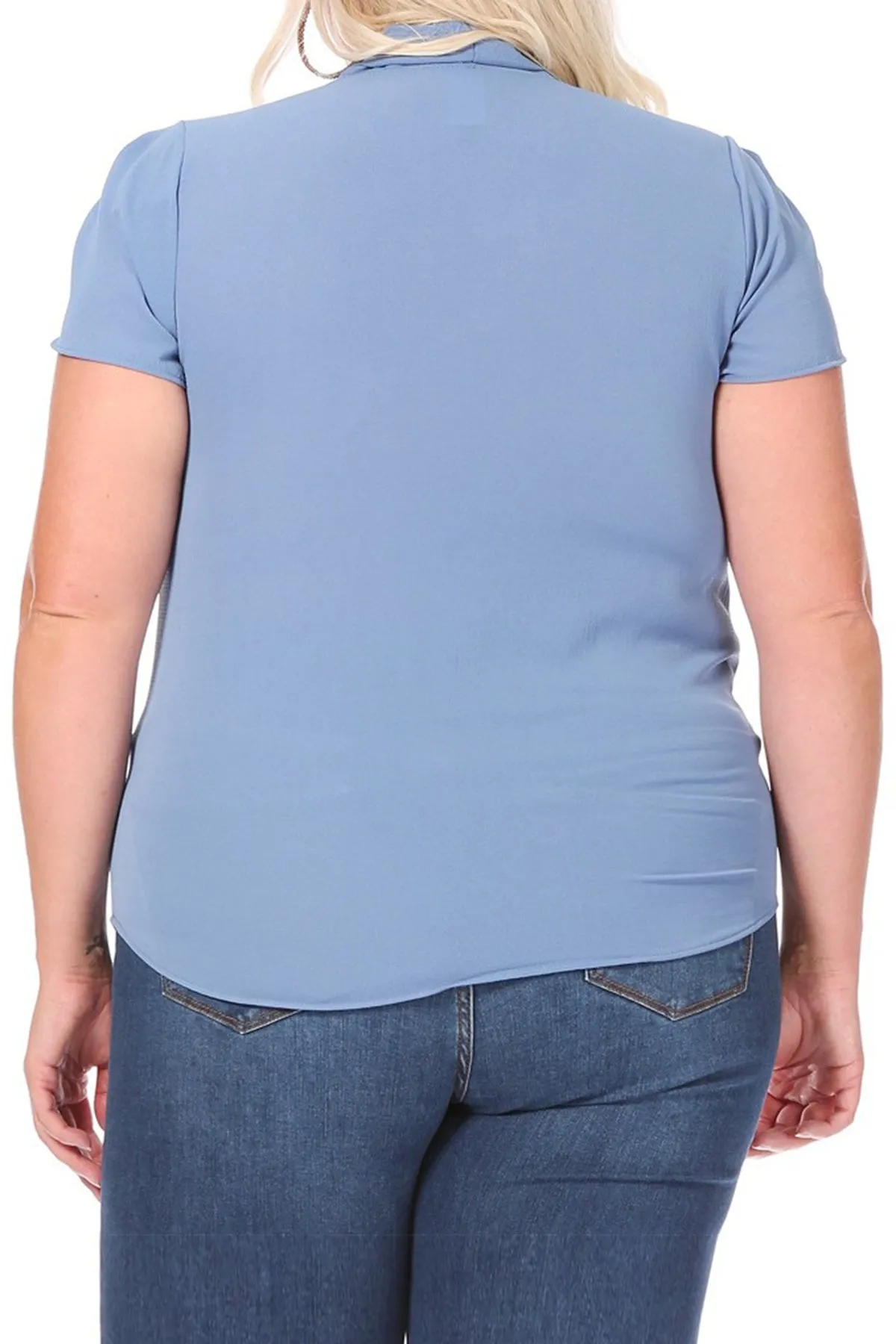 Plus Size Casual Solid Petal Sleeve Bow Tie Neck B2040 $11Each