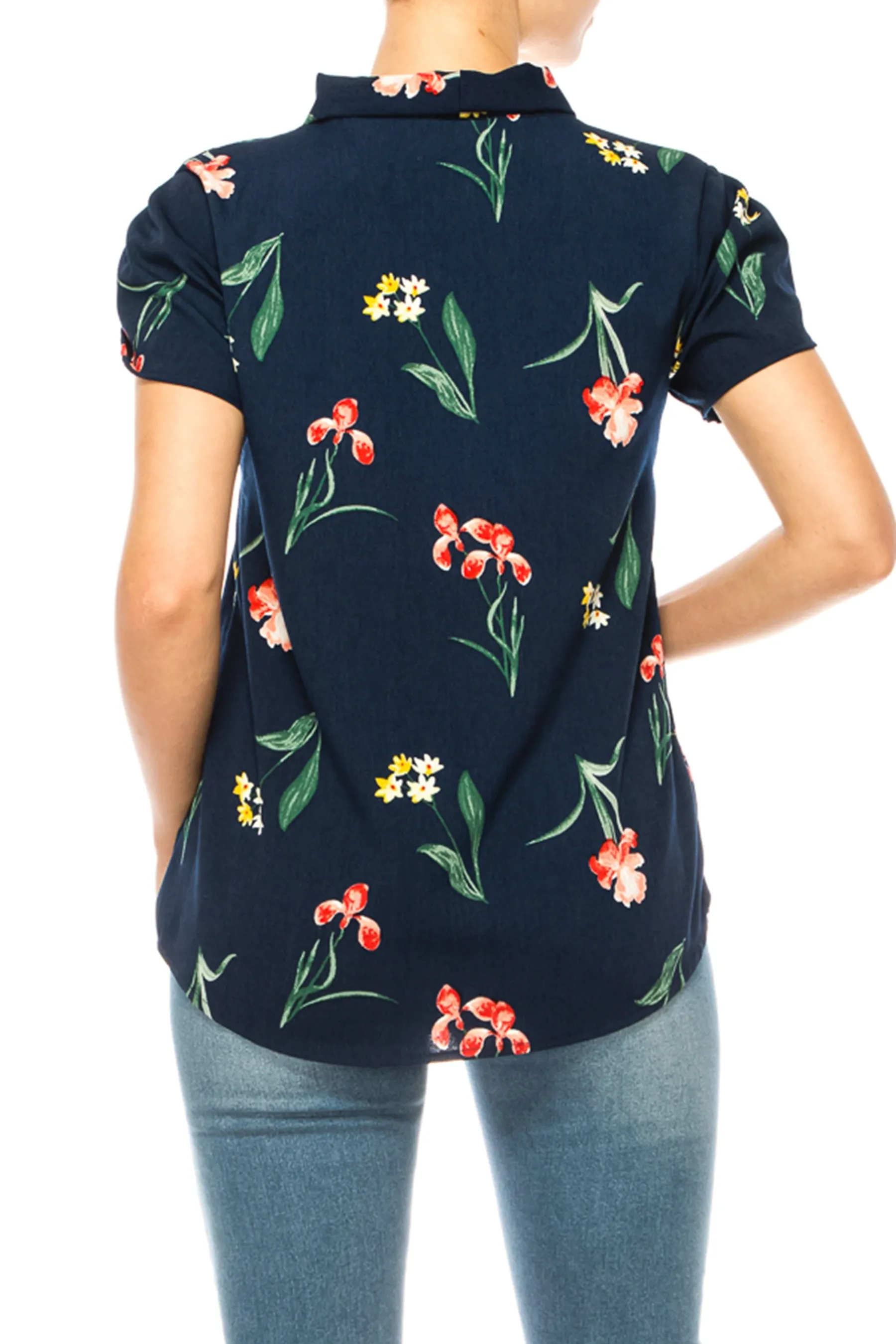 Plus size Floral Print Overlapping Short Sleeve Top with Front Tie Collar B2040 $12Each