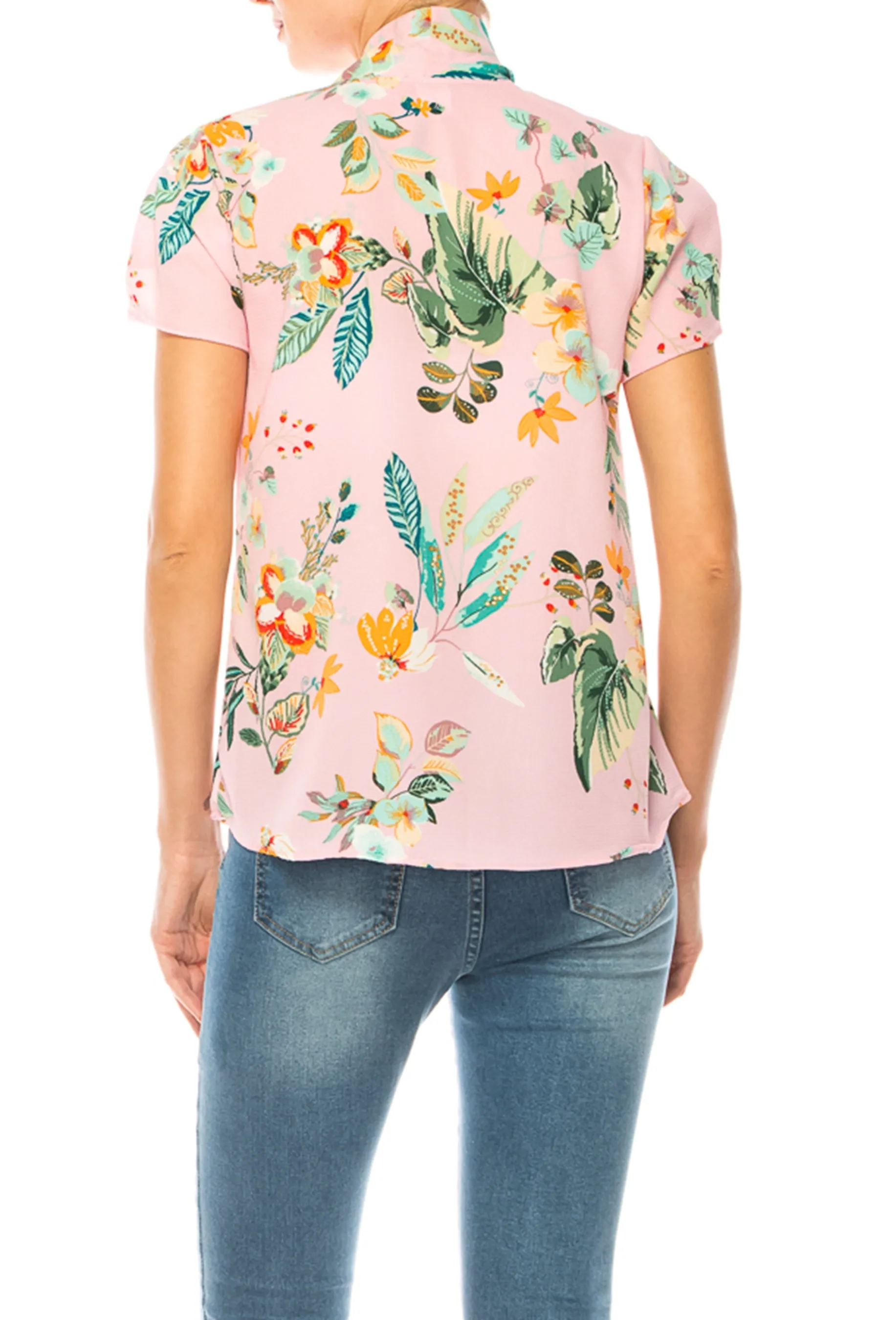 Plus size Floral Print Overlapping Short Sleeve Top with Front Tie Collar B2040 $12Each