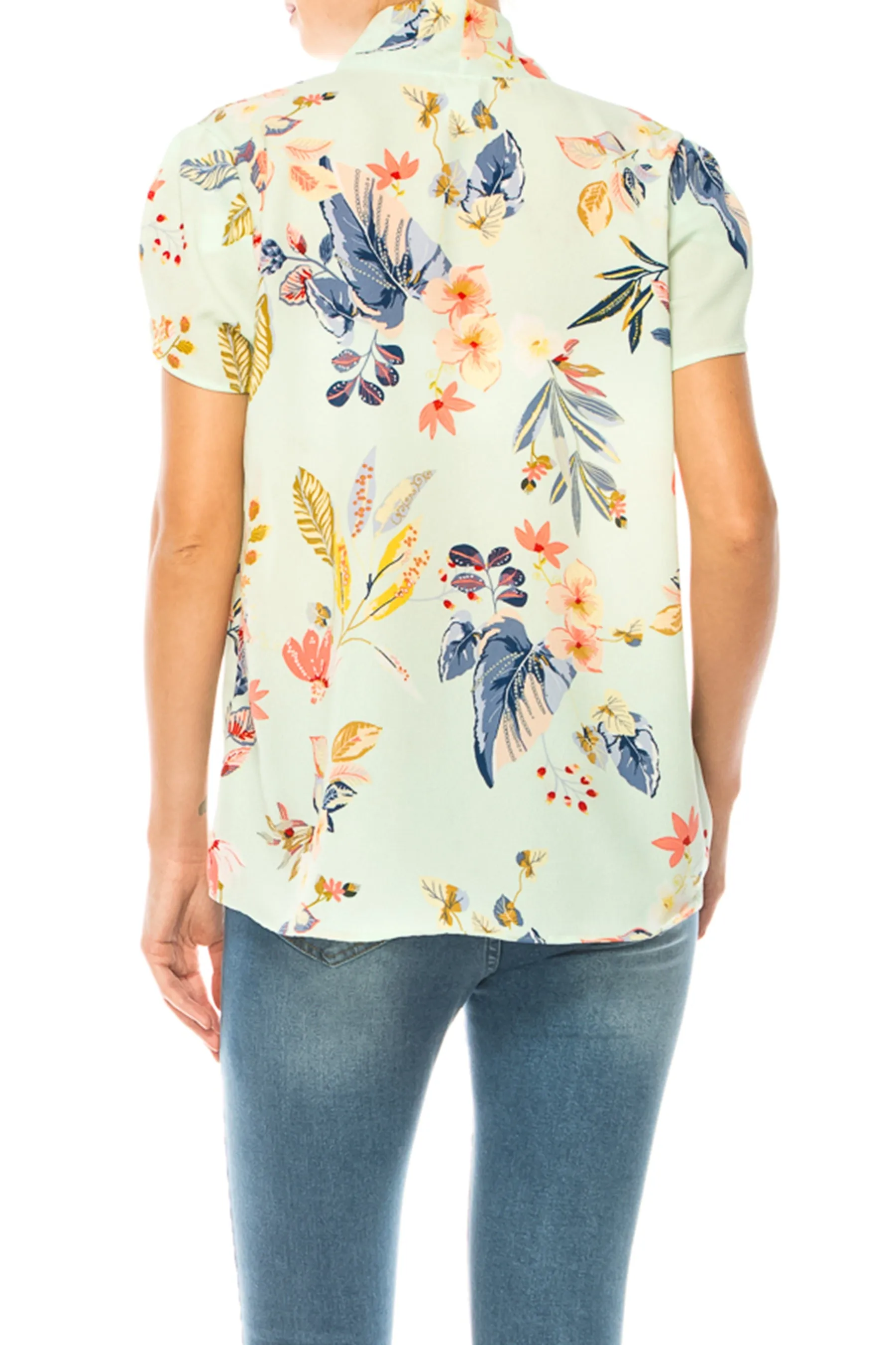Plus size Floral Print Overlapping Short Sleeve Top with Front Tie Collar B2040 $12Each