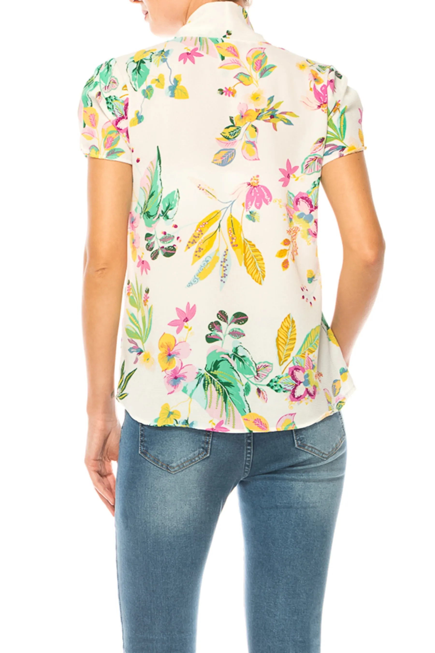Plus size Floral Print Overlapping Short Sleeve Top with Front Tie Collar B2040 $12Each