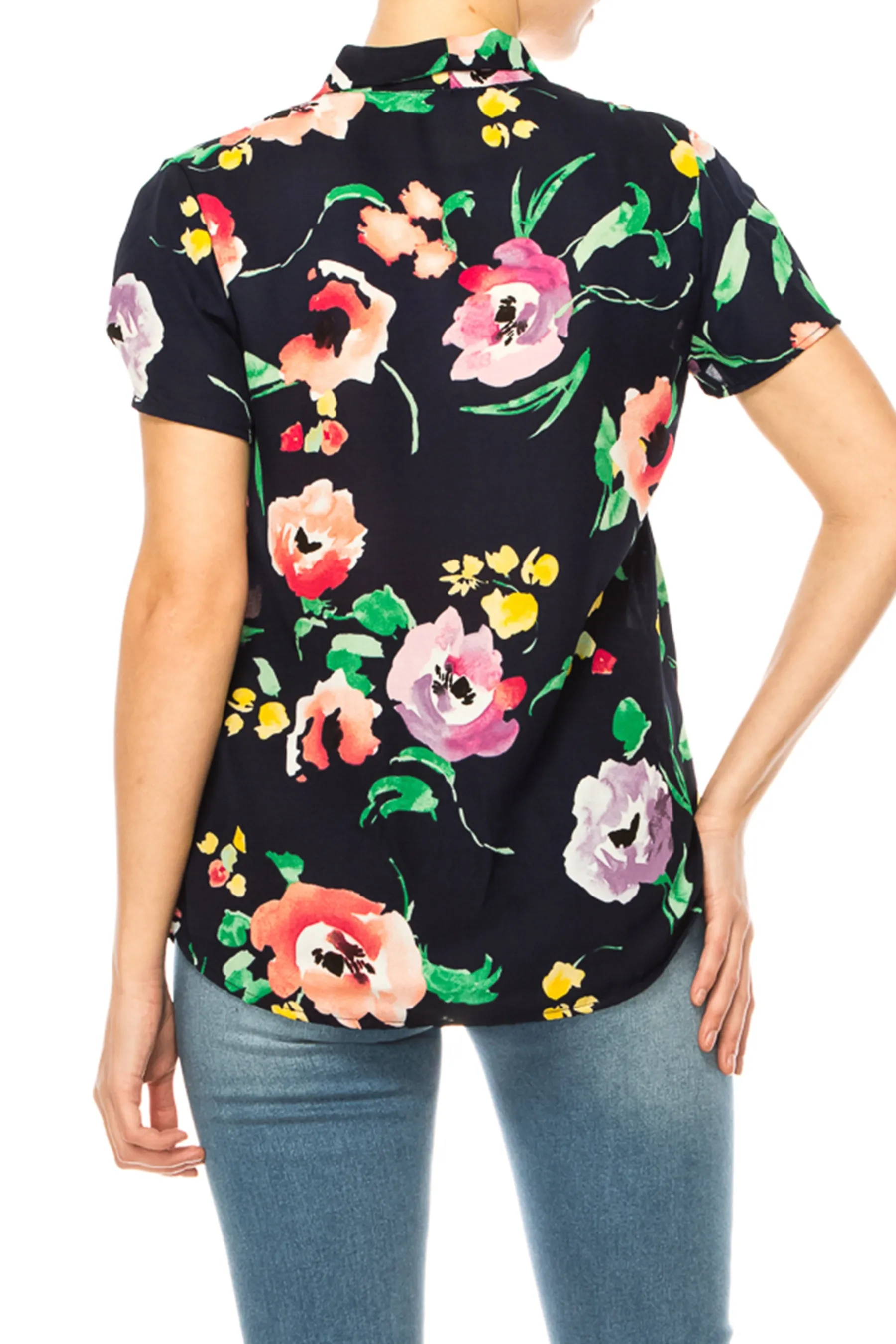 Plus size Floral Print Overlapping Short Sleeve Top with Front Tie Collar B2040 $12Each