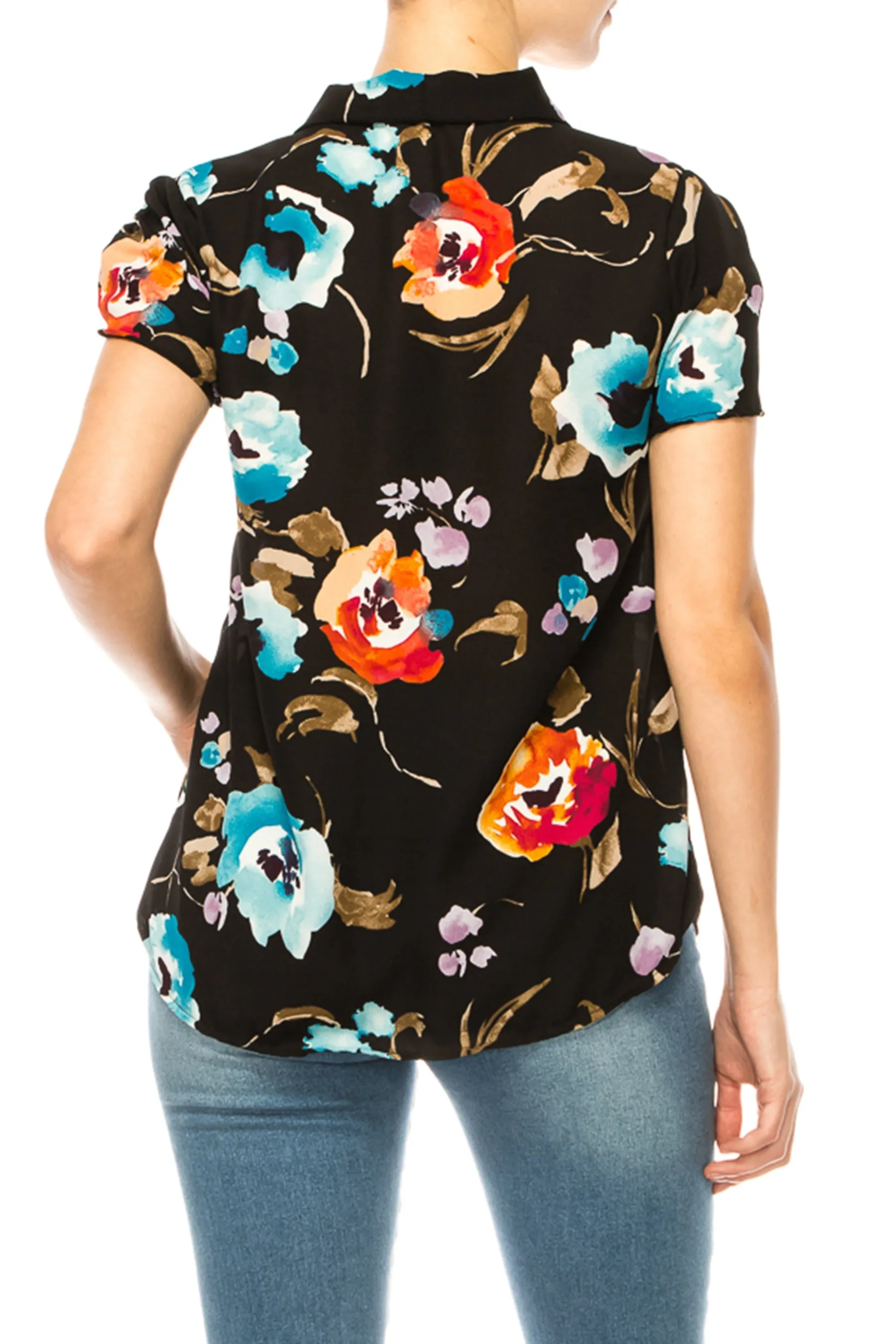 Plus size Floral Print Overlapping Short Sleeve Top with Front Tie Collar B2040 $12Each