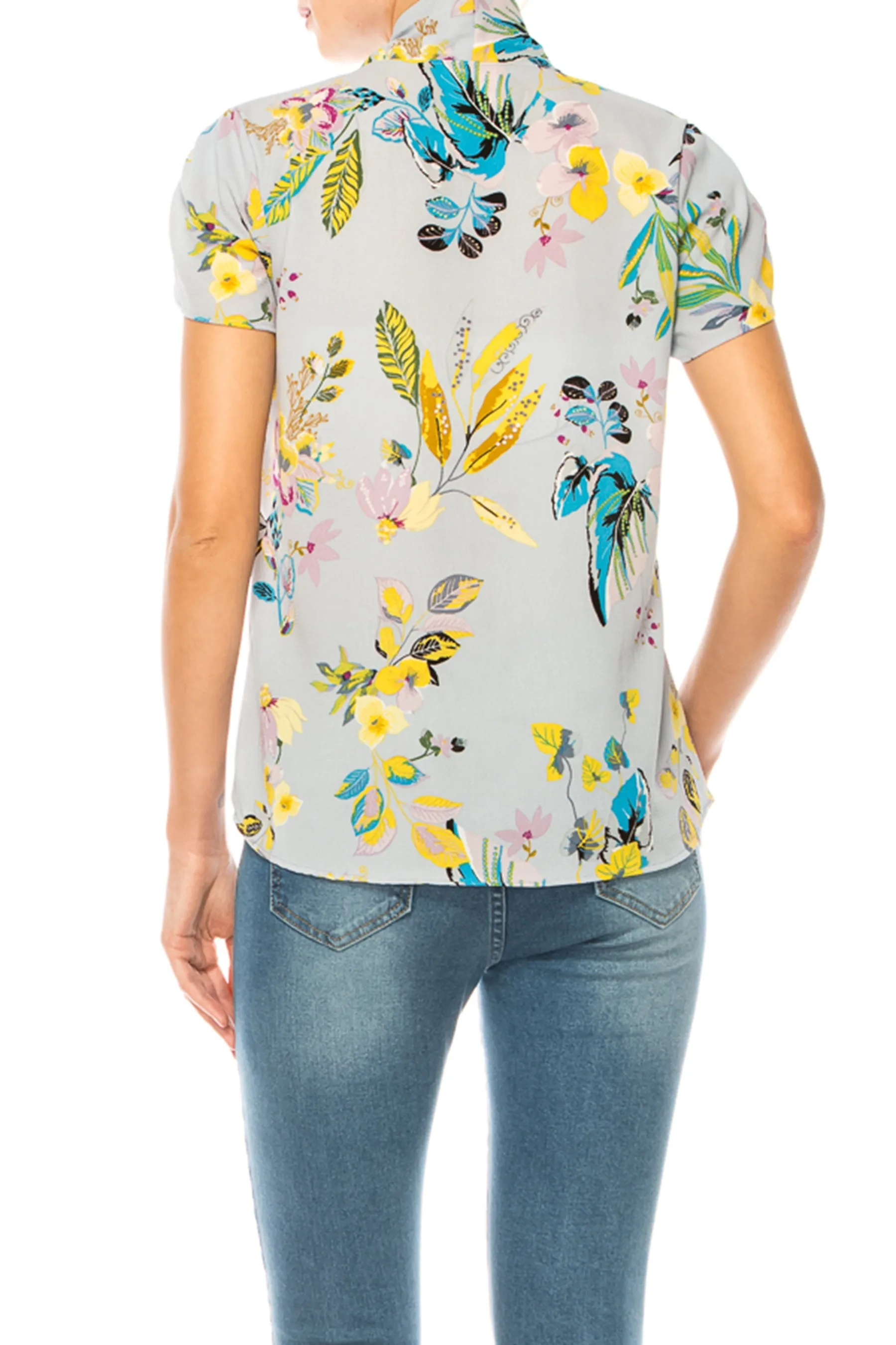 Plus size Floral Print Overlapping Short Sleeve Top with Front Tie Collar B2040 $12Each