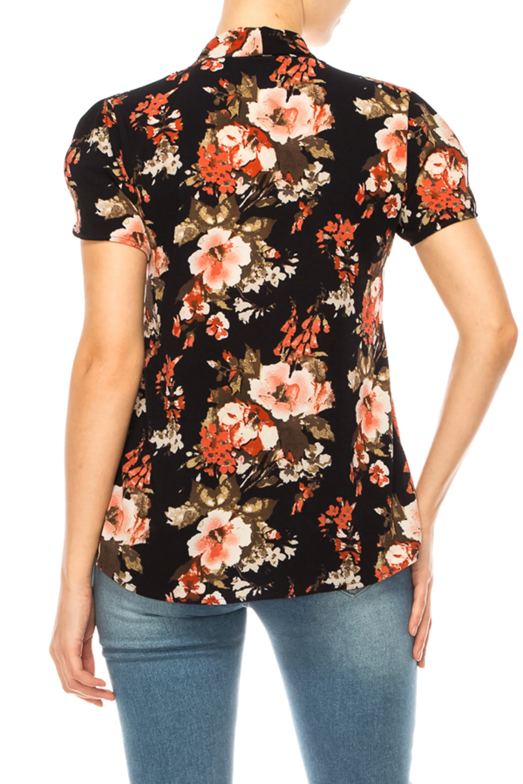 Plus size Floral Print Overlapping Short Sleeve Top with Front Tie Collar B2040 $12Each