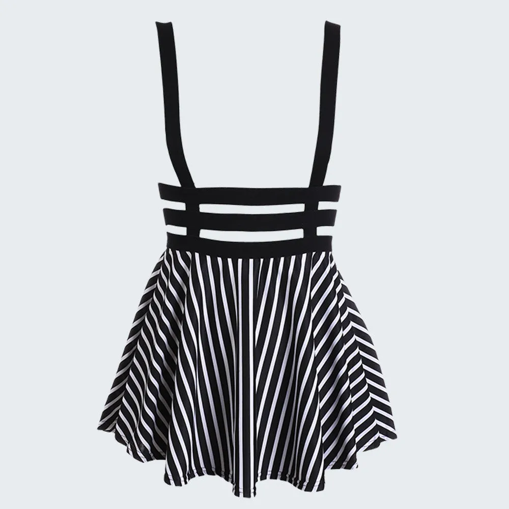 Preppy Style Suspender Skirts Women Girl Ruffles Skater Pleated Short Braces Skirt Back Zipper Hollow Out Skirt B2# 41