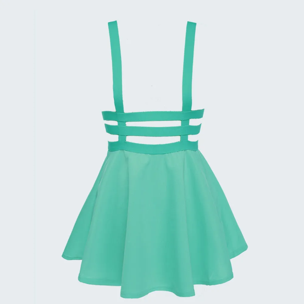 Preppy Style Suspender Skirts Women Girl Ruffles Skater Pleated Short Braces Skirt Back Zipper Hollow Out Skirt B2# 41