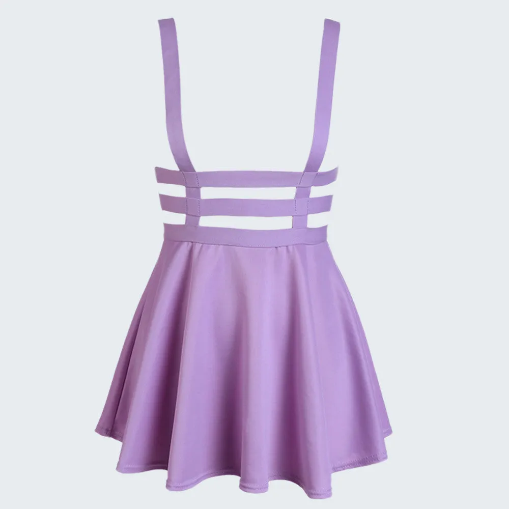 Preppy Style Suspender Skirts Women Girl Ruffles Skater Pleated Short Braces Skirt Back Zipper Hollow Out Skirt B2# 41