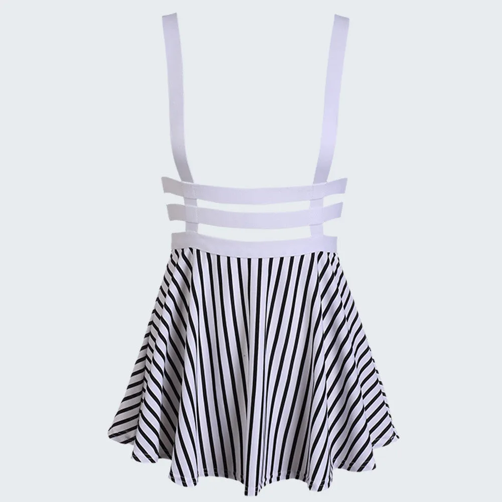 Preppy Style Suspender Skirts Women Girl Ruffles Skater Pleated Short Braces Skirt Back Zipper Hollow Out Skirt B2# 41