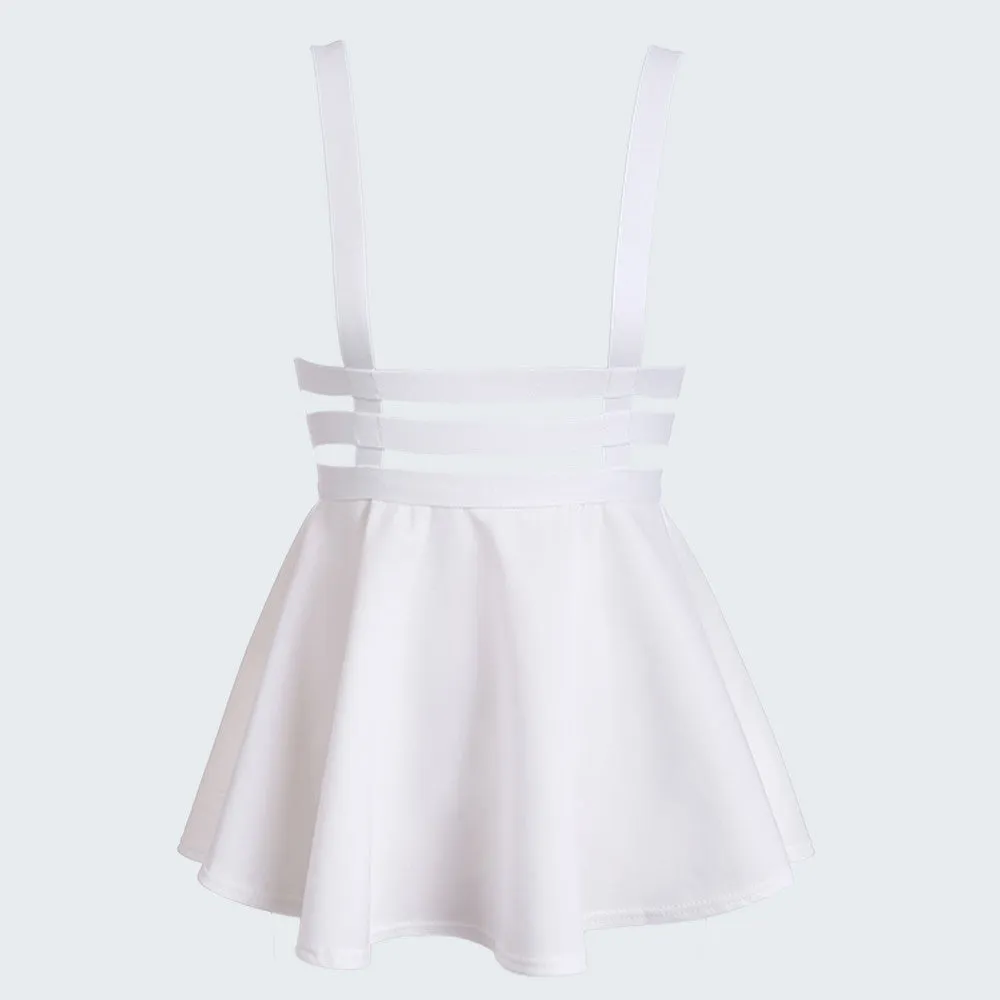Preppy Style Suspender Skirts Women Girl Ruffles Skater Pleated Short Braces Skirt Back Zipper Hollow Out Skirt B2# 41