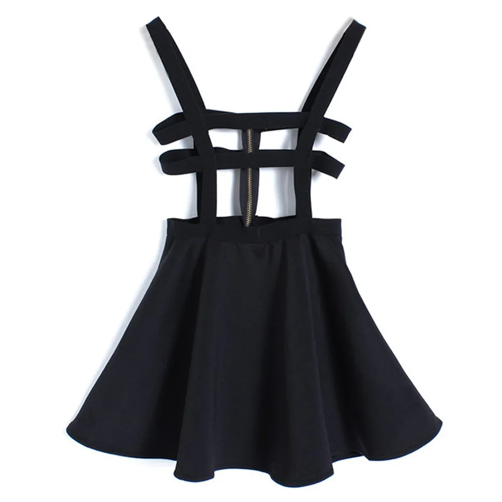 Preppy Style Suspender Skirts Women Girl Ruffles Skater Pleated Short Braces Skirt Back Zipper Hollow Out Skirt B2# 41