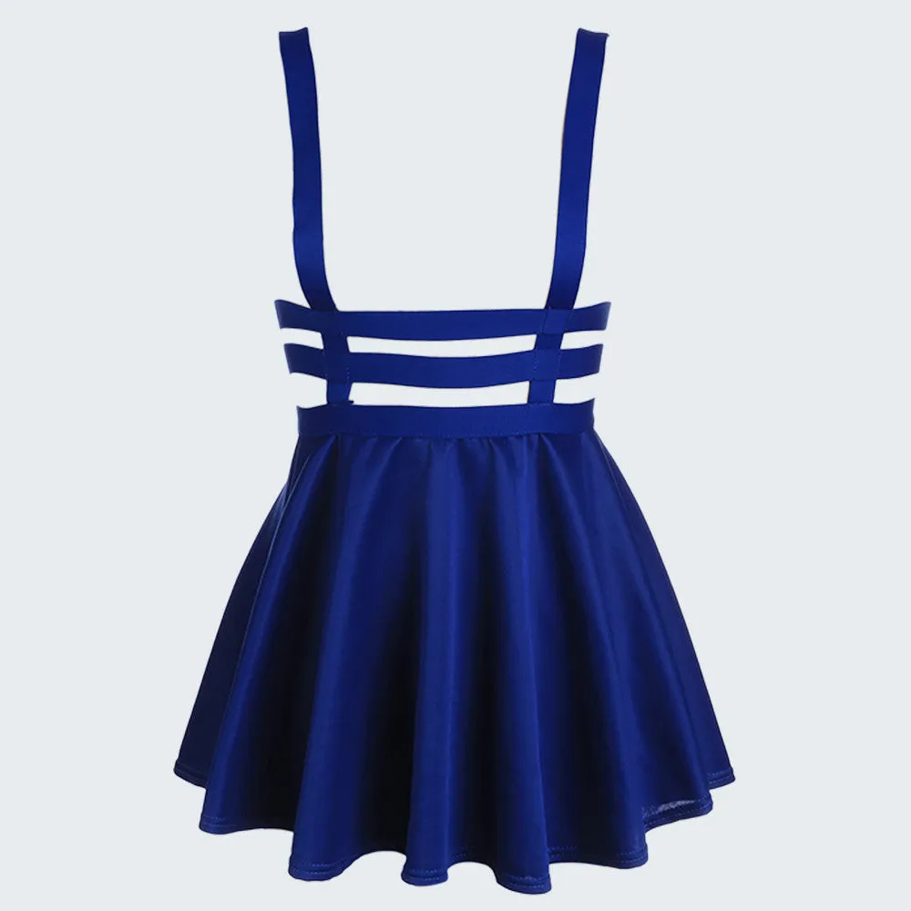 Preppy Style Suspender Skirts Women Girl Ruffles Skater Pleated Short Braces Skirt Back Zipper Hollow Out Skirt B2# 41