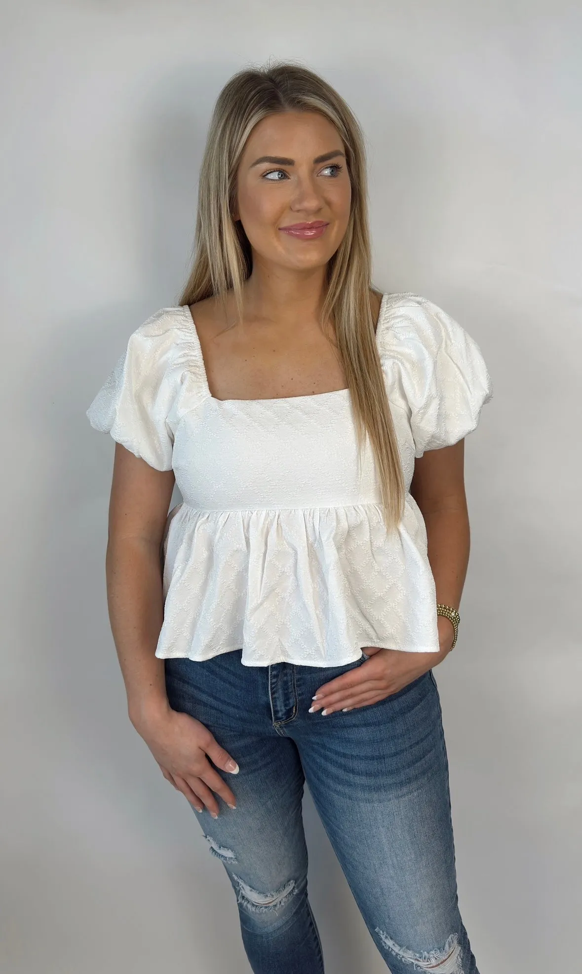 Pretty Little Peplum Top - White