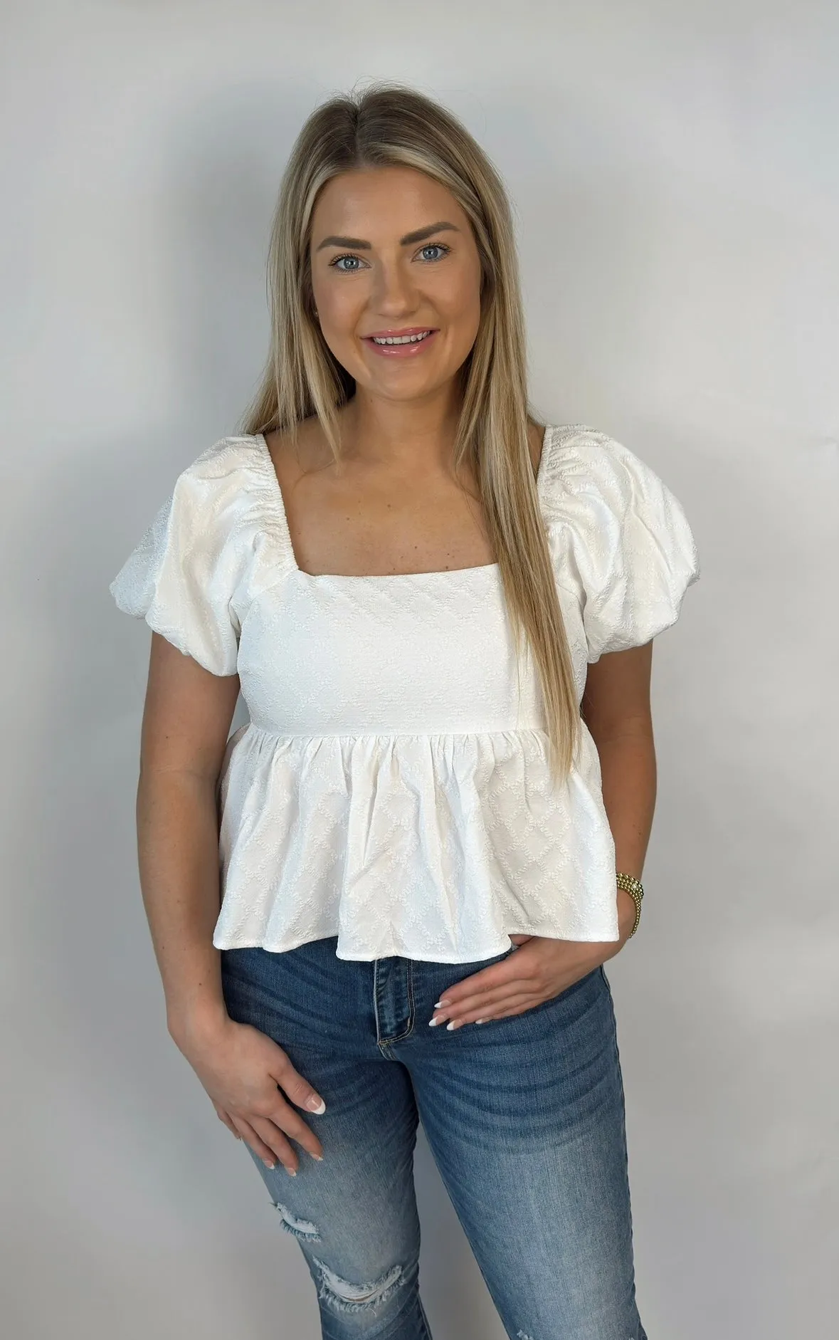 Pretty Little Peplum Top - White