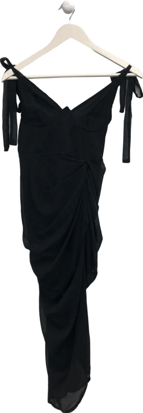 PrettyLittleThing Black Underwire Detail Draped Midi Dress UK 6