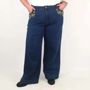 Princess Highway mid-denim wide leg jeans with embroidery detail size 20 (as new with tags)