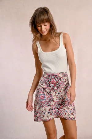 PRINTED PLEATED MINI SKIRT
