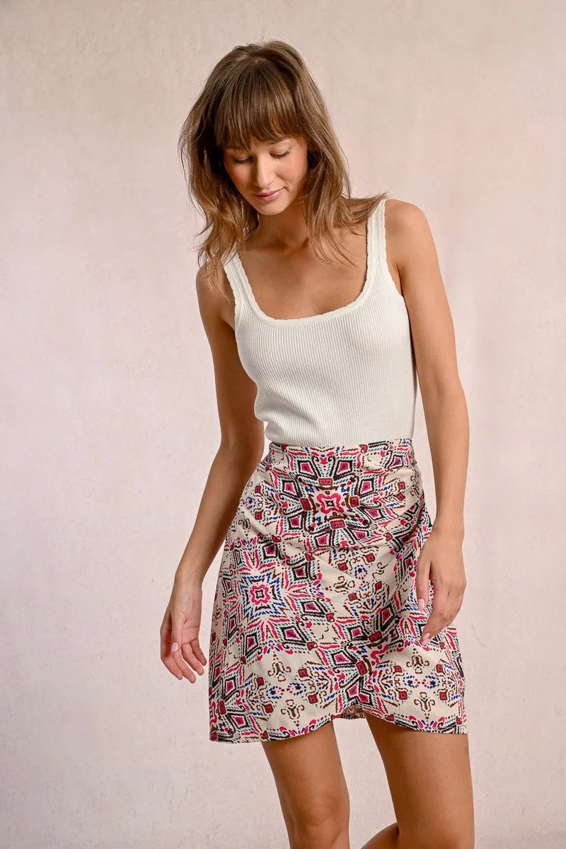 PRINTED PLEATED MINI SKIRT