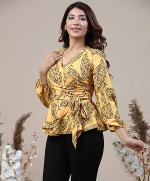 Printed Puffed Sleeve Peplum Top